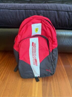 Scuderia Ferrari Red and Black Backpack with Vertical Logo Stripe